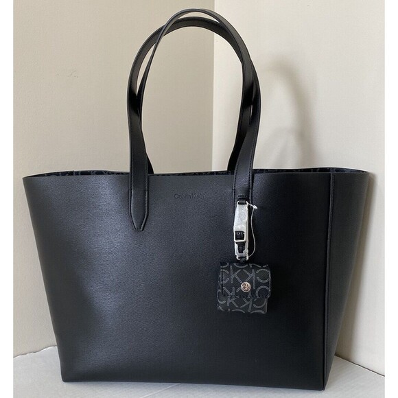 New Calvin Klein X-Large Reversible Tote in Signature Black with Snap Pouch - Picture 6 of 9